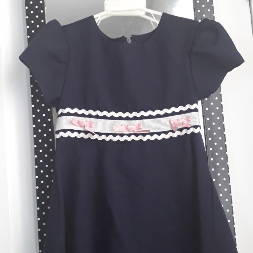 Navy Blue Dress White Ribbon Pink Bow Uniform